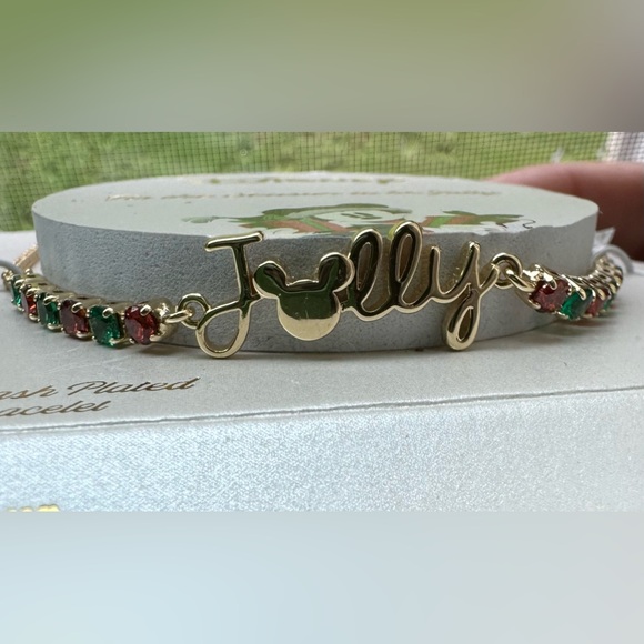 Disney Tis the Season to be Jolly 14k Gold Flash Plated Adjustable Bracelet Xmas - Picture 3 of 5